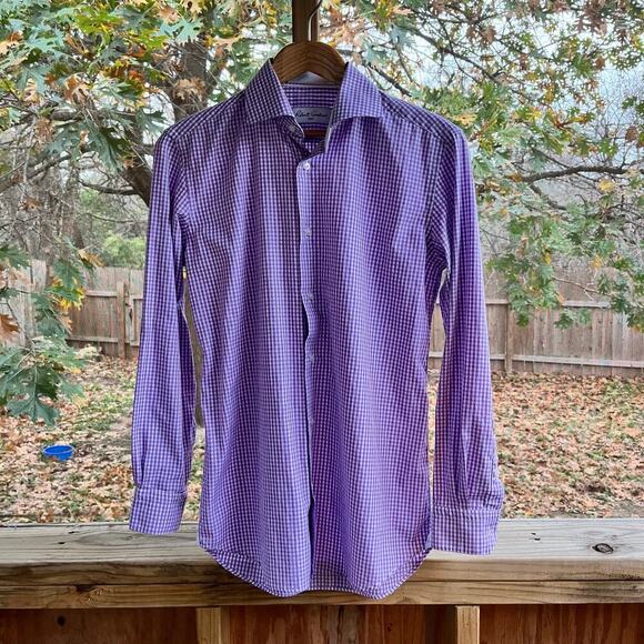 Robert Graham Men's Purple Gingham Button Down Shirt Size 39 15.5 - Picture 1 of 8